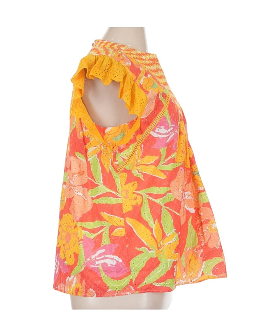 Verb By Pallavi Singhee Vibrant Floral Eyelet Flutter Sleeve Top | Size XL - Picture 3 of 8